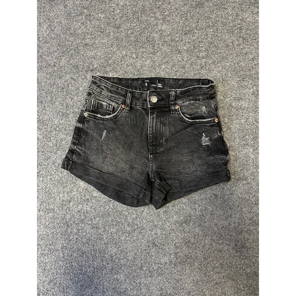 Jay Jays Shorts Womens Size 4 Black Trixie Cheeky Distressed Denim Rolled Hem
